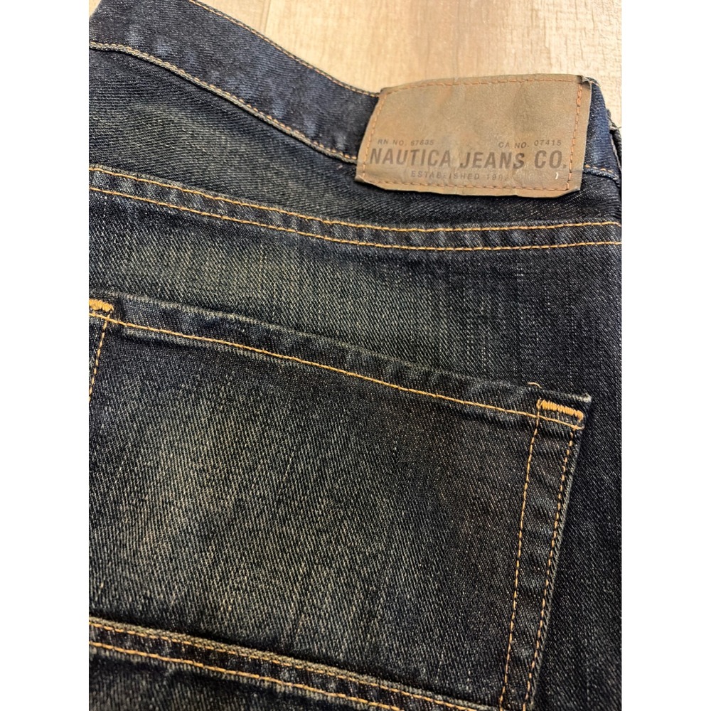 Nautica Jeans Co Mens 36x30 Loose Fit Dark Wash Indigo Denim Straight Leg Jeans